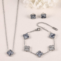 Conjunto de Joyería de 3 Piezas con Diseño de Pétalo Cuadrilátero Degradado de Moda, Collar, Pulsera y Pendientes de Acero de Titanio, Venta al por Mayor
