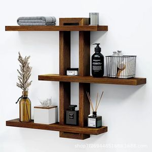 Modern Minimalist Wooden Wall <b>Shelves</b> 3 Tier Solid Wood Storage <b>Rack</b> For Living Room - Product Image 5
