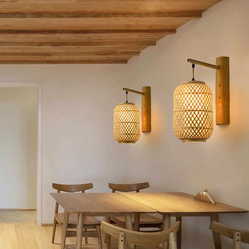مصباح جداري خيزران منسوج طبيعي مصباح جداري للمطاعم والفنادق