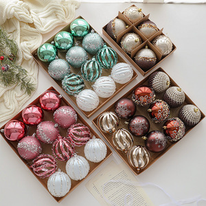 Pink Green Sparkling <b>Glitter</b> Christmas Ball Ornaments Hanging Xmas Shatterproof Plastic Balls 12Pcs Christmas Ball Ornaments Set - Product Image 1