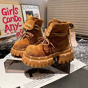 Bottes à plateforme en daim couleur bonbon pour femme, rehaussant la taille, style décontracté et professionnel, collection 2025 - Product Image 2