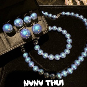 Collar de Perlas de Agua de Mar Japonesas con Tono Azul Barroco, Plata de Tungsteno y Perla Rosa, Pulsera de Estilo Antiguo - Product Image 2