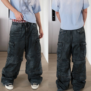 YUCE <span class=keywords><strong>Jeans</strong></span> Cargo Personalizzati <span class=keywords><strong>da</strong></span> <span class=keywords><strong>Uomo</strong></span> <span class=keywords><strong>con</strong></span> Tasche Multiple, Gamba Larga, Denim Pesante, Lavaggio Grigio, <span class=keywords><strong>Jeans</strong></span> Baggy <span class=keywords><strong>con</strong></span> Patchwork - Product Image 2