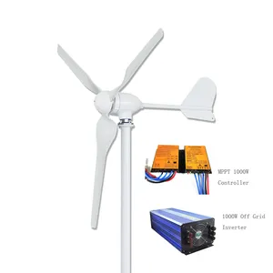 Sistema de energia eólica sem potência, 1000w fora da grade sistema de energia eólica 12v 24v/48v com controlador de mppt e inversor de onda senoidal pura