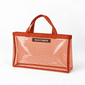 Bolsa de PVC Transparente Color Terracota 39x9x29cm con Asas de Tela con Patrón de Cuadrícula, Parte Superior Abierta, para Compras, Regalos, Empaquetado, Logotipo Personalizado, OEM, ODM - Product Image 2