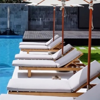 Chaise longue en teck pour hôtel, jardin, piscine, chaise longue de plage, détente en plein air, caractéristiques uniques