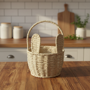 Panier de Pâques en corde de <span class=keywords><strong>papier</strong></span> tissée, nouveau <span class=keywords><strong>design</strong></span>, vente chaude, poignées, couvercle, écologique, pour le rangement des bonbons, décoration de vacances de Pâques - Product Image 1