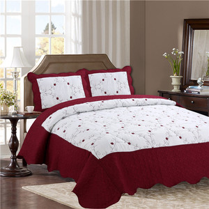 Bộ Đồ Giường Cao Cấp Burgundy Comforter Thiết Thêu Mền Sợi Nhỏ Chăn Colcha Khăn Trải Giường Khăn Phủ Bàn Bông Trải Giường - Product Image 1