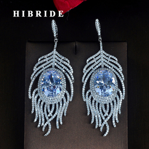 HIBRIDE bellissimo grande cristallo cubico zircone rotondo taglio sposa orecchini pendenti orecchini pendenti Pendientes mujer <span class=keywords><strong>moda</strong></span> E-718 - Product Image 1