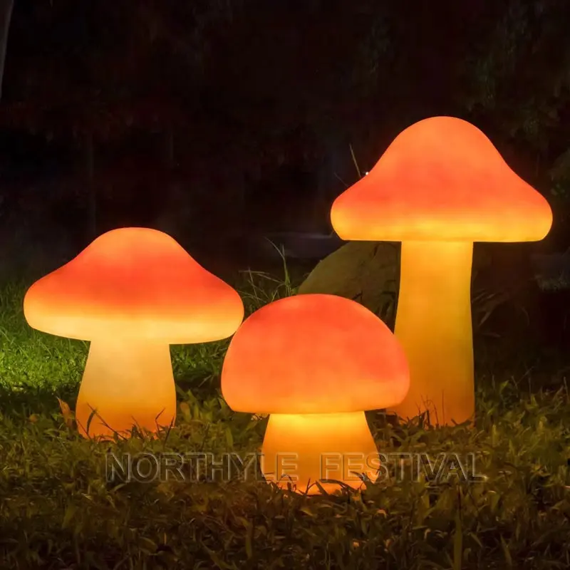 3D Fiberglass mushroom light lamp LED Sculpture lighting outdoor street decoration led christmas motif light