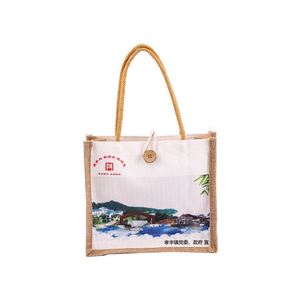 Wholesale Custom <b>Printed</b> Khaki <b>Large</b> Natural Eco-Friendly Hessian Shopper Bag Burlap Jute Eco-Tote Beach Bag Zipper Closure Logo - Product Image 2