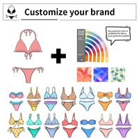 Op maat gemaakte roze bikiniset voor dames, sexy bikini met zeester- en pareldecoratie, halter badpak, strandkleding, badkleding, groothandel