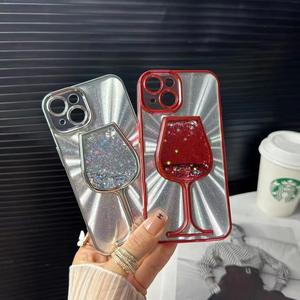 Per iPhone16/15/14promax colla morbida plastica galvanica foglio glitterato sabbie mobili tacco alto vetro vino cassa del telefono trasparente - Product Image 4
