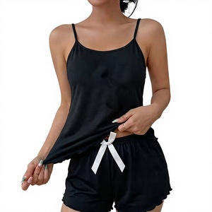 Women Jersey 2-Piece Lounge Set Sleeveless Cami Shorts Solid Color Summer Wear Breathable Cozy Elegant Sleepwear Elastic Waist - Product Image 3