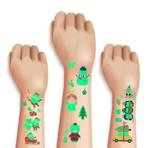 Glowing In The Dark Skin Safe Temporary Tattoo Stickers, Luminous Tattoos Christmas Series For Kids waterproof