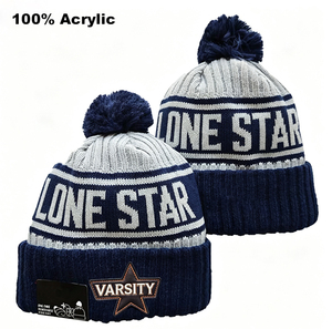 Gorro de Punto Retro Serie Big D City, Edición con Forro Polar Grueso, Gorro de Invierno con Pompón, Azul Marino/Plateado, Gorra Deportiva para Días de Partido - Product Image 3
