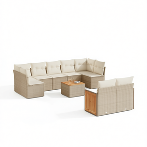 Ensemble de canapés de jardin en rotin beige avec coussins en mousse haute densité, mobilier d'extérieur au design contemporain, résistant à l'eau et aux UV - Product Image 1