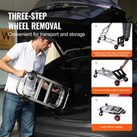 Chariot à main pliable 2-en-1 avec 2 sangles, réglable en hauteur, en alliage d'aluminium