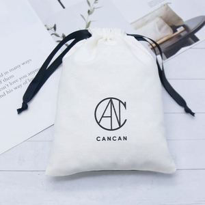 <b>Drawstring</b> Gift <b>Pouch</b> Organic White Cotton Canvas Bracelet Bag Custom Logo Printed Canvas Screen Printing Security Craft Bags - Product Image 2
