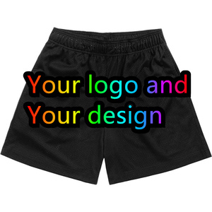 Shorts de sport en maille pour femmes, taille élastique, style hip-hop, couleur unie, avec impression de logo personnalisé ; Pantalons de basketball tendance pour hommes et garçons - Product Image 3