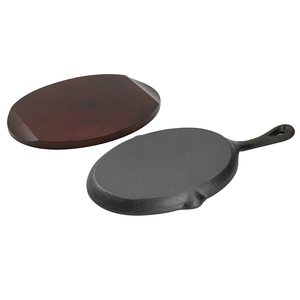 Poêle à frire en fonte avec plaque chauffante antiadhésive pour barbecue Base en bois Poêle Wok Batterie de cuisine - Product Image 5