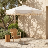 Parasol de jardin vintage robuste de 2,4 m, personnalisé OEM, de qualité supérieure, blanc, avec franges et pompons en coton, pour piscine