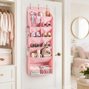 Hanging Shoe Organizer 6 Tier Pink Deep <b>Pockets</b> Multifunctional Closet Entryway Storage Rack Behind Door Wall Mount Hook Type - Product Image 3