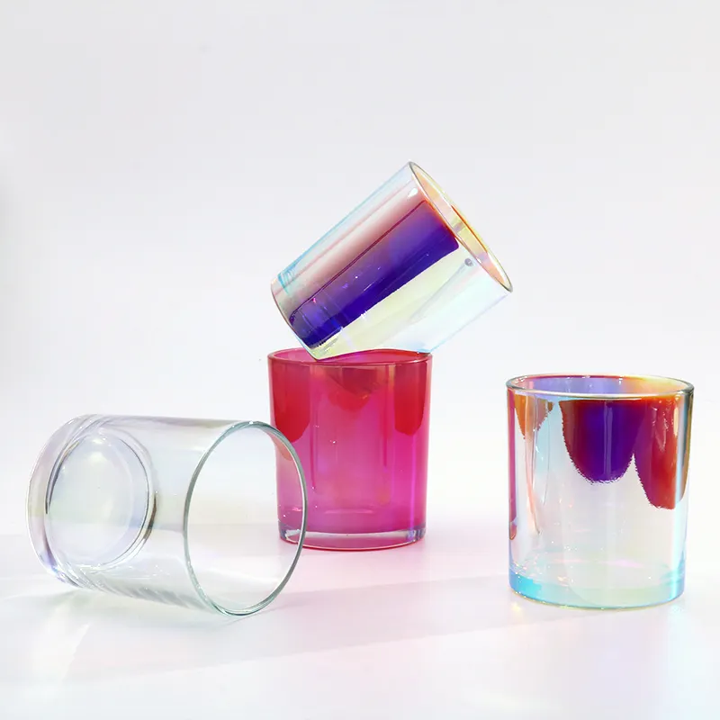 Atacado personalizado 10oz cor iridescente vidro vazio luxo arco-íris vela frascos com tampa