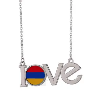 高品质锌合金爱心风格亚美尼亚珠宝旗帜长链58.5x 20毫米吊坠项链