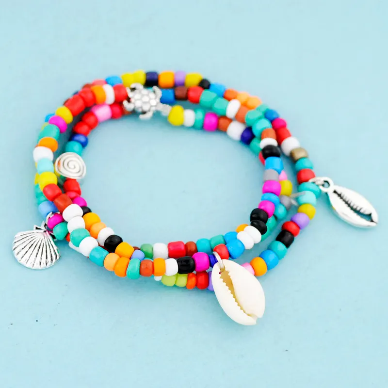 Bohemian multicolor glass Rice bead sea turtle shell elasticity string chain For necklaces bracelet anklet