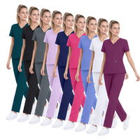 NIAAHINN Ensemble de tenues médicales personnalisées pour femmes avec logo, extensible dans les 4 sens, col en V, multi-poches, uniforme d'infirmière, pantalon droit, vente en gros
