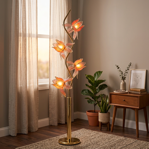 Lámpara de Pie Creativa de Estilo Nórdico con Forma de Loto Rosa, Luz Cálida en Espiral para Dormitorio, Esquina o Bodas - Product Image 1