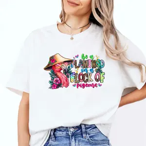 Be a Flamingo in a Flock of Pigeons Pure Cotton T-shirt For Women Street Creative Blow Summer Short Sleeve Top