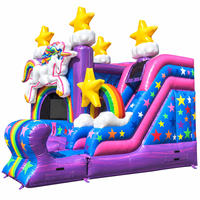 Château gonflable Ceyu avec toboggan arc-en-ciel licorne et tour étoile pour fête d'anniversaire d'enfants