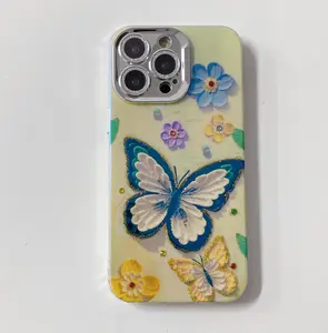 Selubung telepon seluler bling 3d bunga kupu-kupu, cover telepon seluler pribadi untuk iphone 15 14 13 12 11