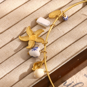 Chaîne à maillons plaquée or 18K Collier ras du cou Pendentif étoile de mer Hypoallergénique en acier inoxydable Perle d'imitation Cadeau pour femme N90 - Product Image 5