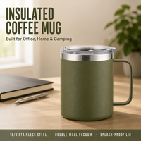 Mug à café isotherme en acier inoxydable de 12 oz avec poignée, gobelet de voyage portable à double paroi pour le camping, maintien thermique de 6 à 12 heures