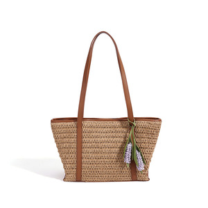 Borsa Tote di Lusso in Paglia Intrecciata con Finiture in Vera Pelle, Borsa da Spiaggia Estiva da Donna, Borsa a Spalla Grande Capacità, Borsa a Mano per Vacanze Francesi - Product Image 6