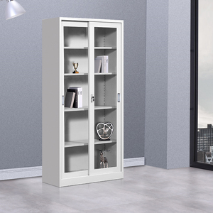 Armario de almacenamiento de libros de acero con cerradura, cuatro estantes de puerta de vidrio deslizante - Product Image 2