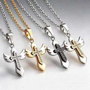 Collar con Colgante de Cruz en Forma de Ala de Circonia y Acero Inoxidable para Mujeres y Hombres, Amuleto de Cristo, Cadena de Oración, Accesorios de Joyería Metálica - Product Image 6