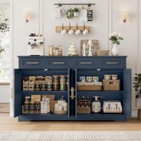 Buffet de cuisine bleu haut avec 4 tiroirs, grand meuble de bar à café, table de buffet moderne pour salle à manger et salon