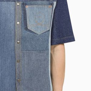 Chemise en jean à manches courtes boutonnée pour homme, col polo, en denim bleu, coupe classique, en coton – Nouvelle collection - Product Image 5