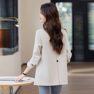 Women's Beige Blazer Slim Fit Anti-Wrinkle Solid Color Polyester Suit Jacket For Commuting Work Wear - Product Image 4