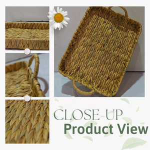 Meilleur vendeur Rec jacinthe tissé plateau couleur naturelle maison et cuisine stockage plateau de service avec poignée - Product Image 4