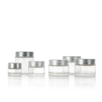 Pot en verre cosmétique avec couvercle en plastique, 5g, 10g, 15g, 20g, 30g, 50g, 100g, 180g, 200g, pot en verre transparent rond de 50g pour crème pour le visage avec couvercle argenté