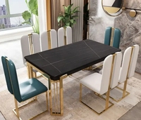 Ensemble de Tables et Chaises de Banquet en Marbre de Haute Qualité, Moderne Noir, Salle à Manger Solide 6 Places
