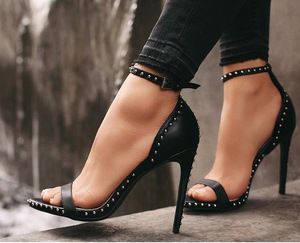 <b>Women</b> Studded Stiletto High Heel <b>Sandals</b> Open Toe Single Strap Ankle <b>Buckle</b> Punk Party Dress Evening Shoes - Product Image 1