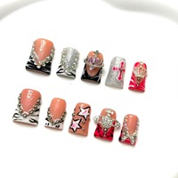 TSZS Factory Directly Short Duckbill Handmade Press on Nails French 3D Flower Bow Rhinestone Luxury Reusable False Nails
