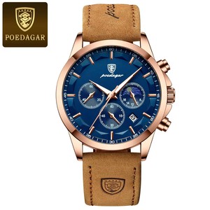Orologio da Polso da <span class=keywords><strong>Uomo</strong></span> Poedagar 928 Vintage, al Quarzo, con Data e <span class=keywords><strong>24</strong></span> <span class=keywords><strong>Ore</strong></span>, Cinturino in Pelle, Cronografo di Lusso alla Moda - Product Image 6