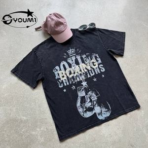T-shirts pour hommes Youmi personnalisés OEM DTG, style streetwear oversize, 100% coton, col rond, motif délavé à l'acide, 260 GSM, Y2k - Product Image 1